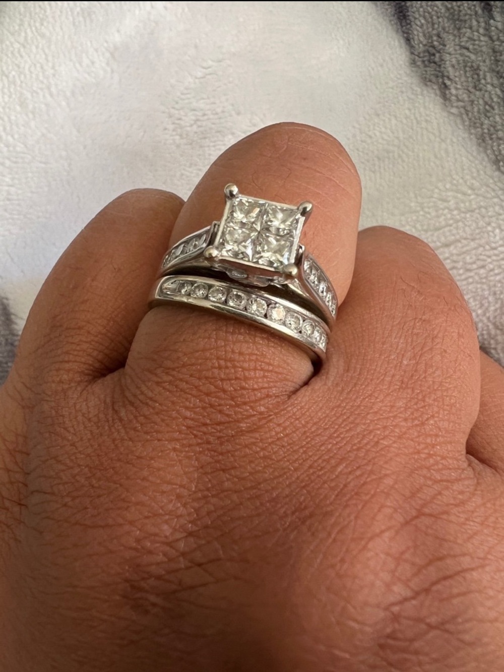 2 CT. T.W. Quad Princess-Cut Diamond Bridal Set in 14K Wh